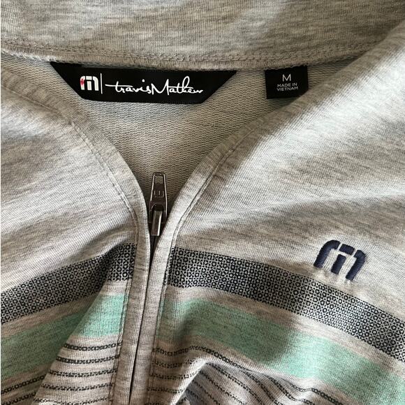 TravisMathew Grey Eco Collection Twist Lime 1/4 Zip Pullover Medium - Picture 3 of 11